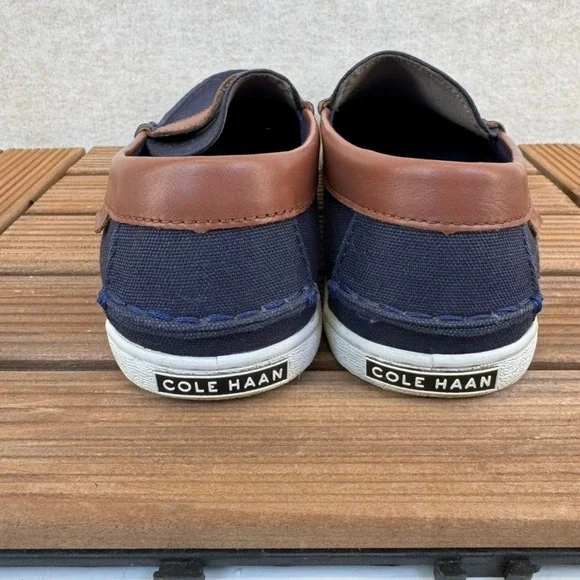 Cole Haan Mens 8.5 Nantucket Penny Loafer Blue Canvas Brown Leather - Picture 6 of 7